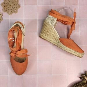 Soludos Orange Espadrille Wedge Sandals